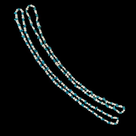 Pearls & Turquoise Rope Necklaces x 2 Freshwater Pearls & Turquoise Chips - Picture 13 of 15